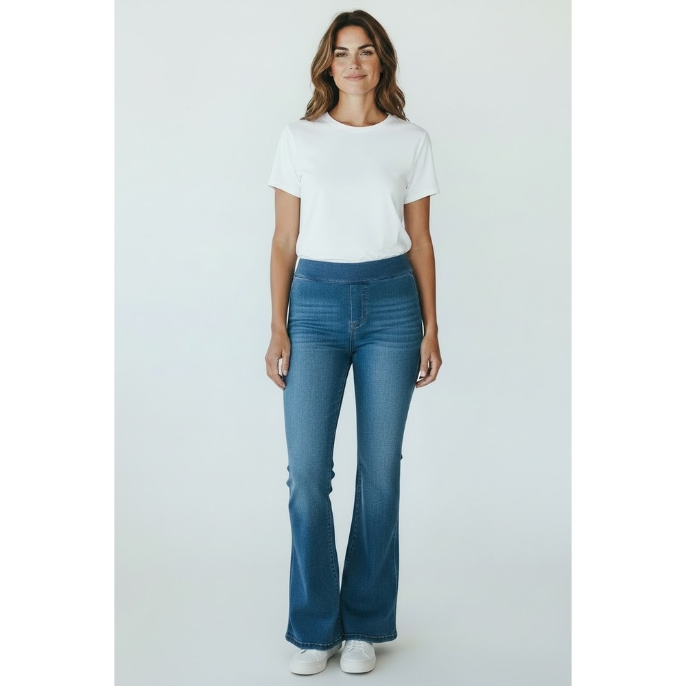 Free People Just Float On Flare Jeans Blue Medium Wash High Rise W26 Retro 70s